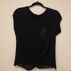 Tahari Black Twist-Front Short Sleeve Tee